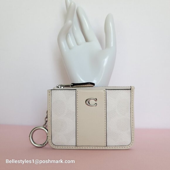 COACH Mini Skinny ID Card Case in Signature Canvas & Leather -White/Chalk color⭐ - Picture 8 of 16